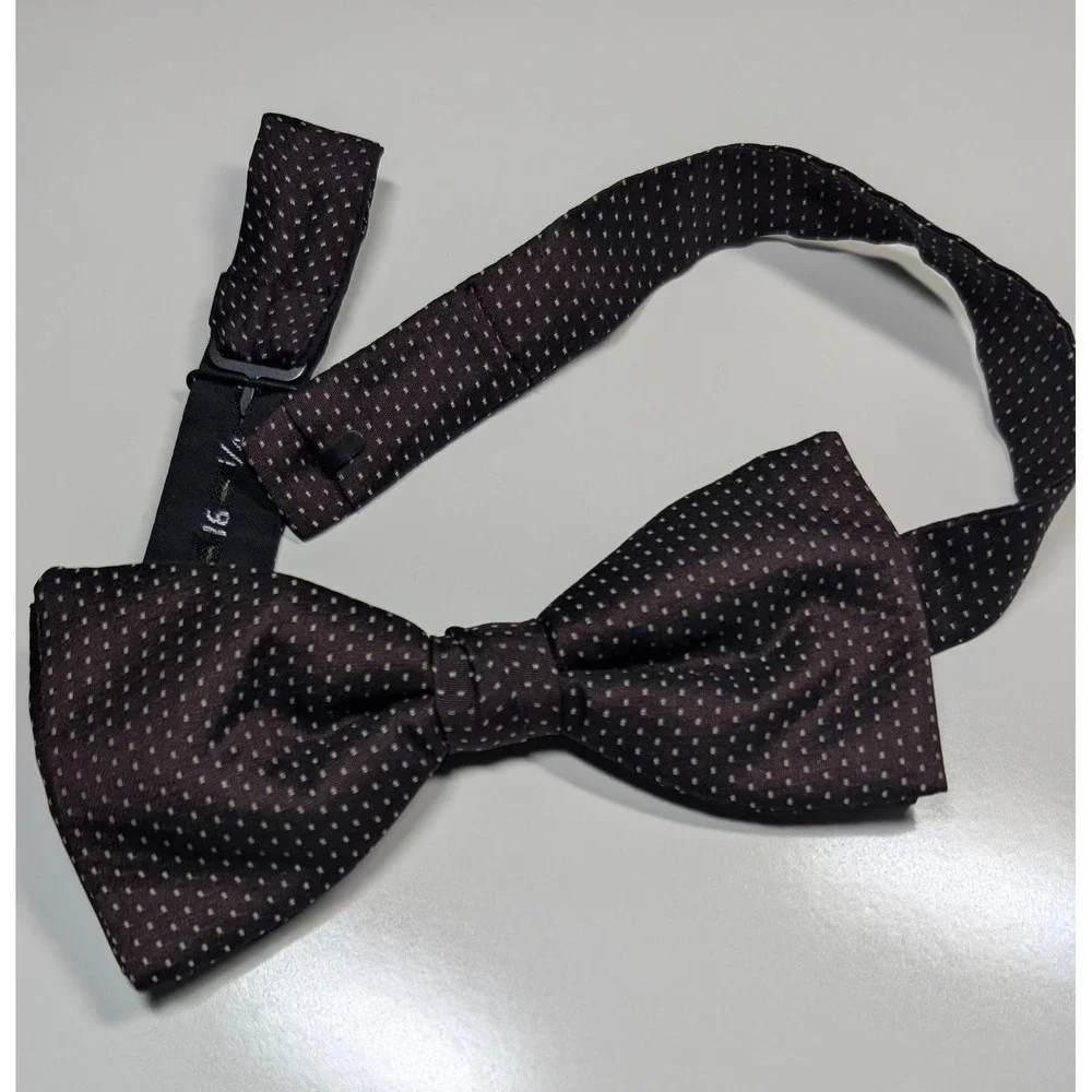 Calvin Klein Mens 100% Silk Cummerbund and Bow Tie Set Plum Micro Dot‎ Made USA